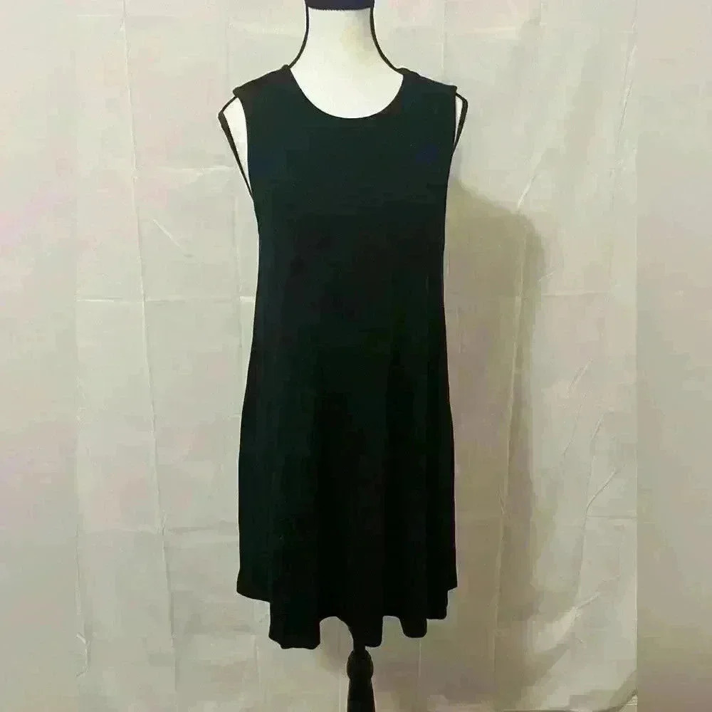 Adrienne Vittadini Women's A-Line Twirl Sleeveless Black Midi Dress, Size M‎